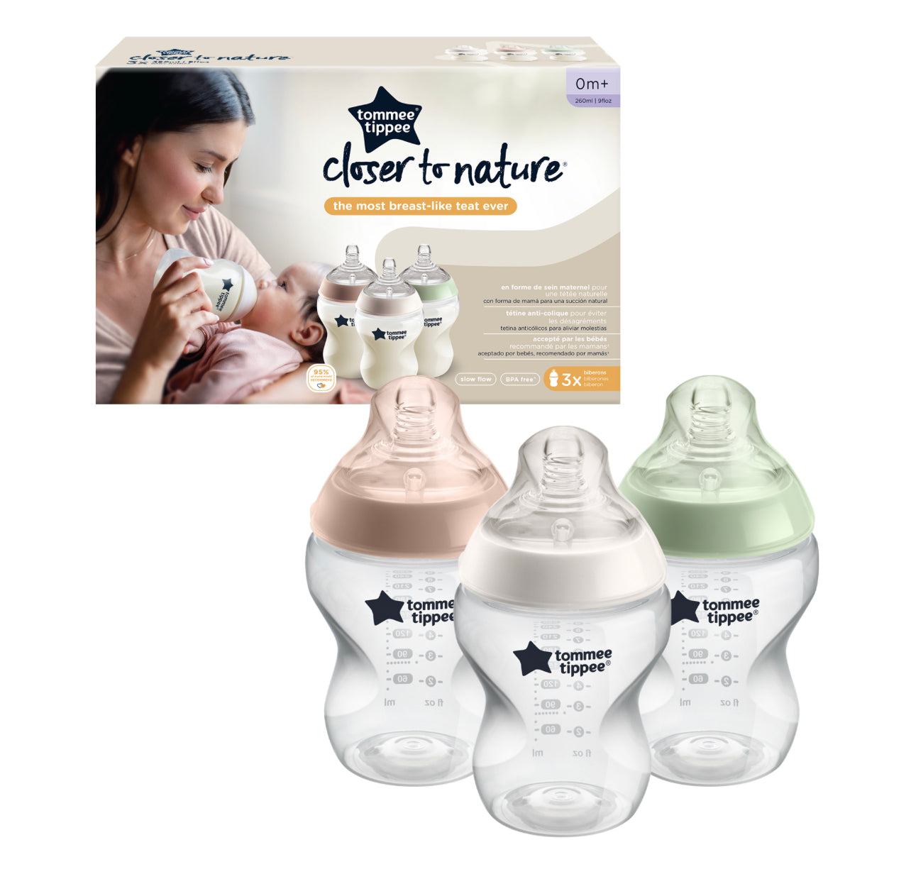 Closer To Nature Baby Bottles Set 3x260ml 0+ by Tommee Tippee